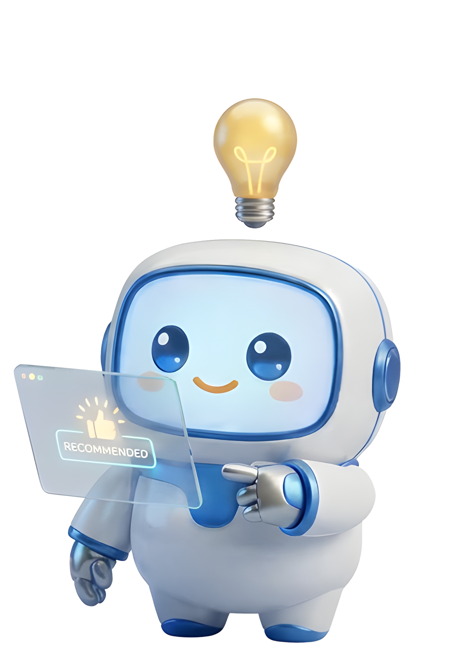 Reco the AI Commerce Copilot mascot thinking and pointing at a recommended product